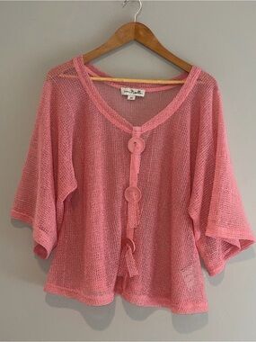 Simply NOELLE Mesh Coverup Top Wearable Art Detail Peach Size S/M